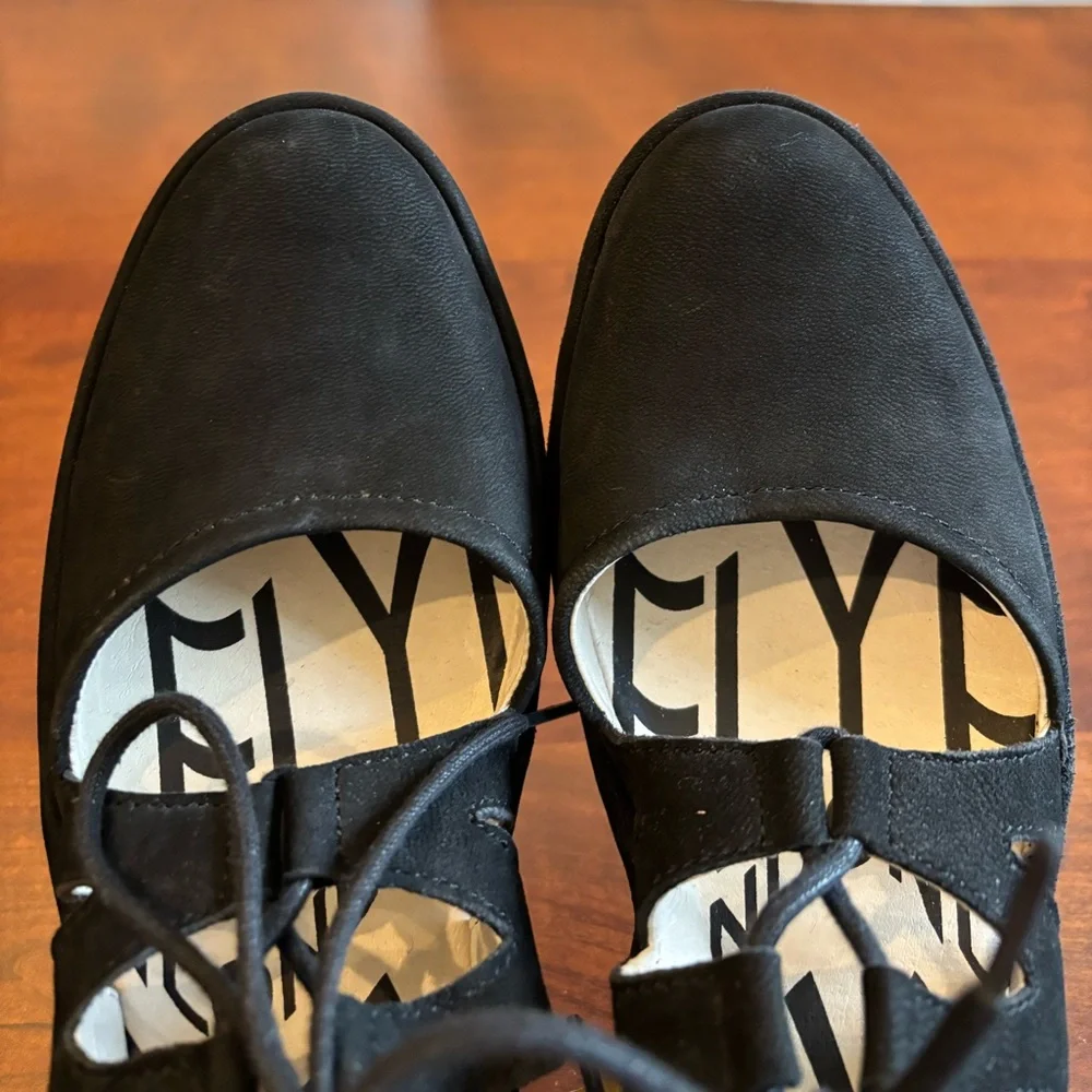 SALE 🔥 Fly London Wedge Suede Leather Black Lace Up Dress Shoes, Poma,Women’s 38 - Picture 5 of 16
